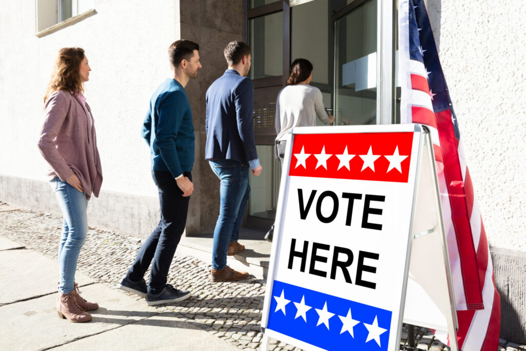 People Standing Outside Voting Room